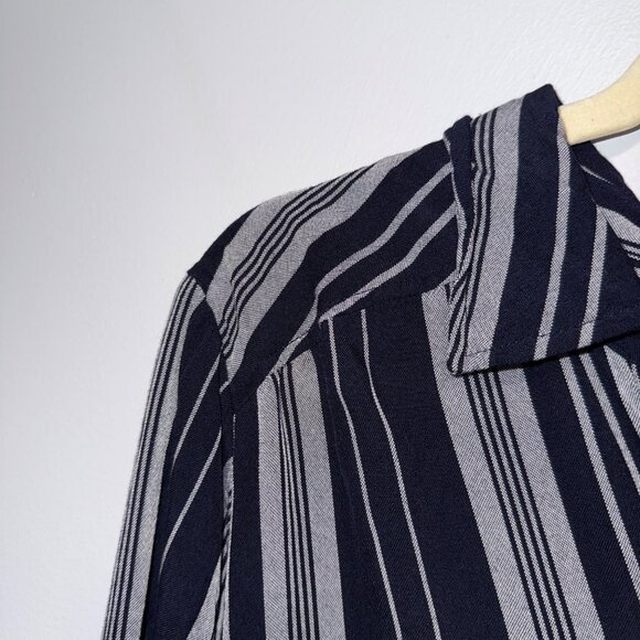 Merona Womens Button-Down Striped Shirt Dress XL Black & Gray Long Sleeve - Picture 4 of 7